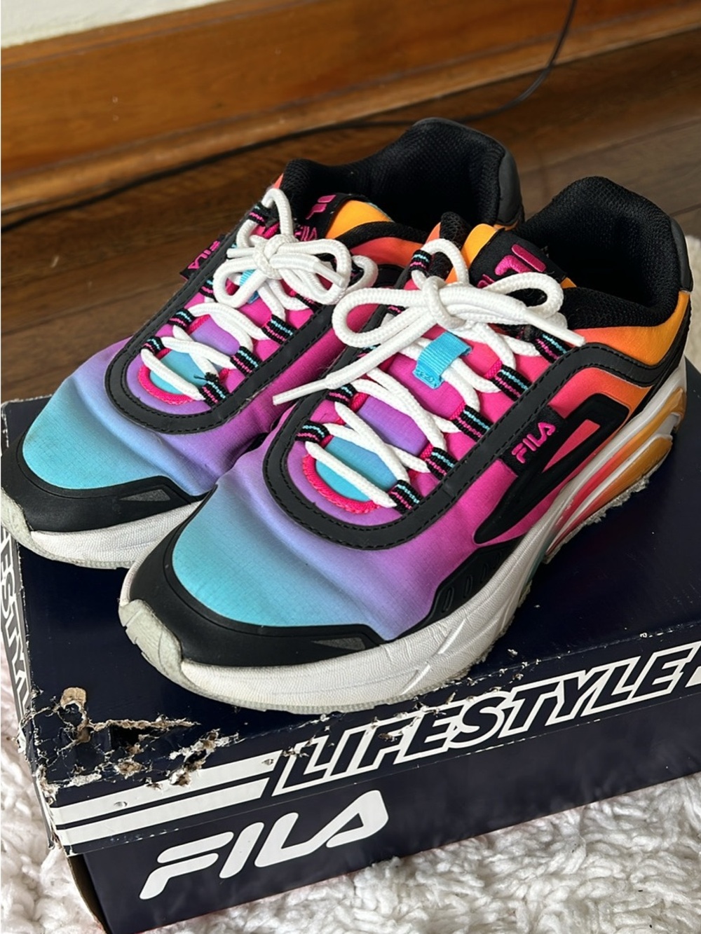 Fila Multicolor Gradient Lace-Up Sneakers in Teal, Purple, Pink and Orange